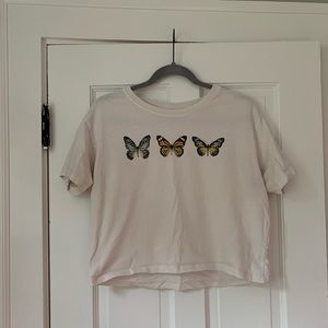White Cropped Tee with Butterflies, Garage, Size Medium